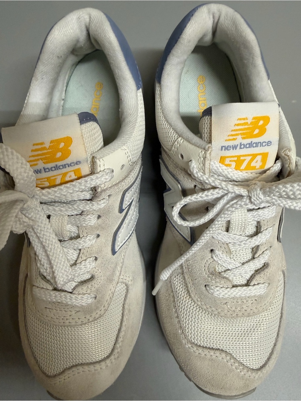 New Balance CALIA X 574 Womens 7 Cream Blue Sneakers Suede Encap - Picture 10 of 11